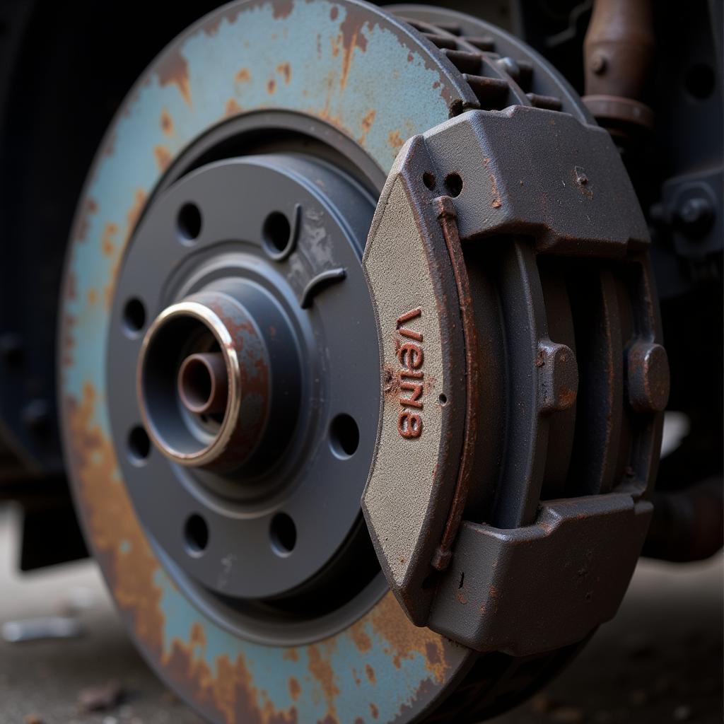 Worn brake pads on a Volkswagen Jetta