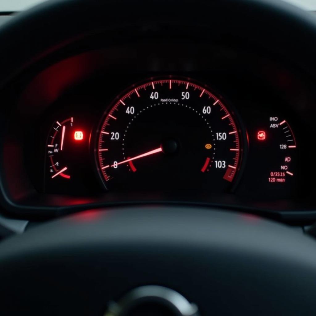 Volvo S60 dashboard with illuminated brake warning light