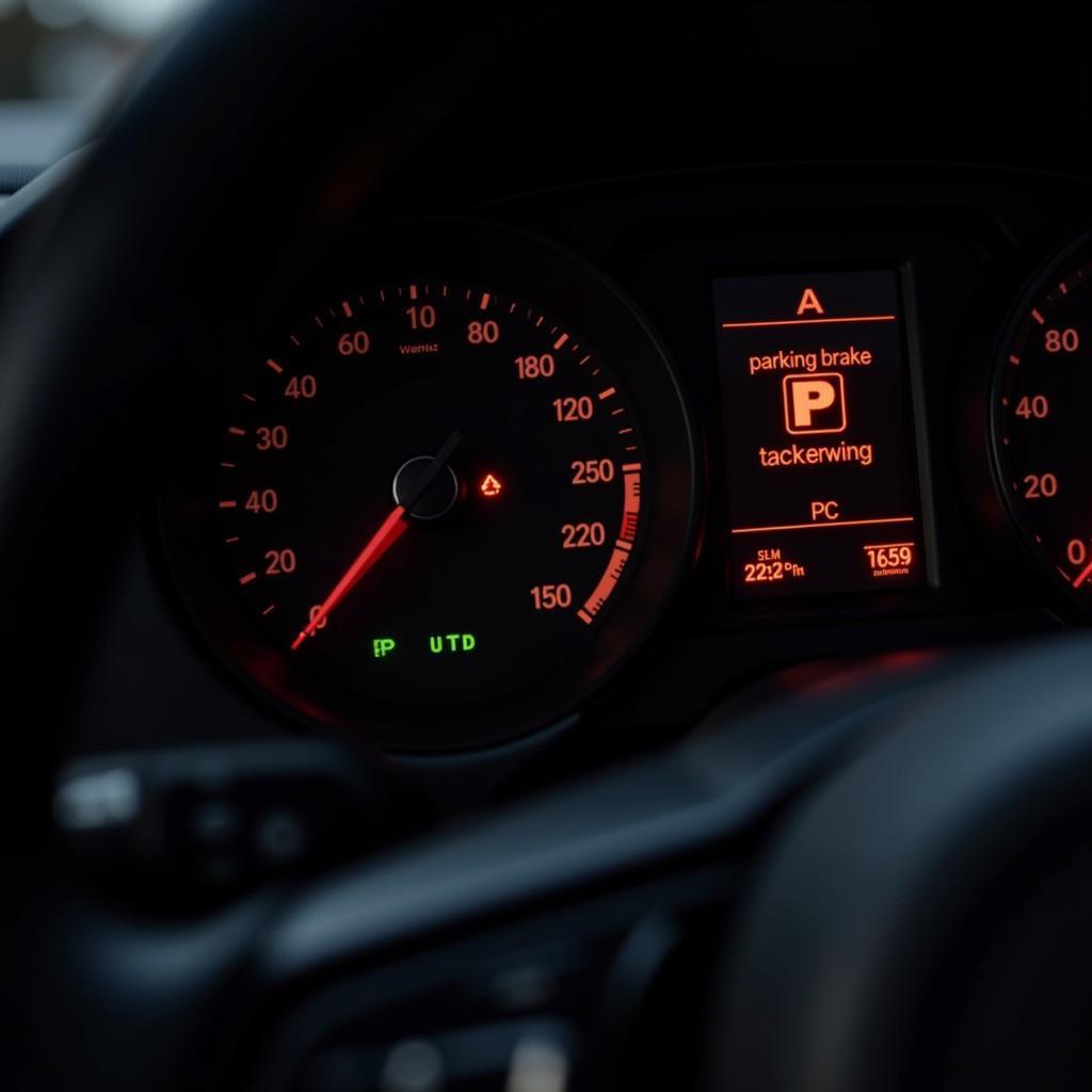 VW parking brake warning light on a dashboard