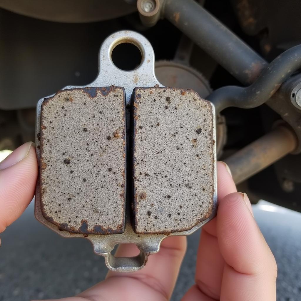 Worn Brake Pad with Exposed Warning Clip