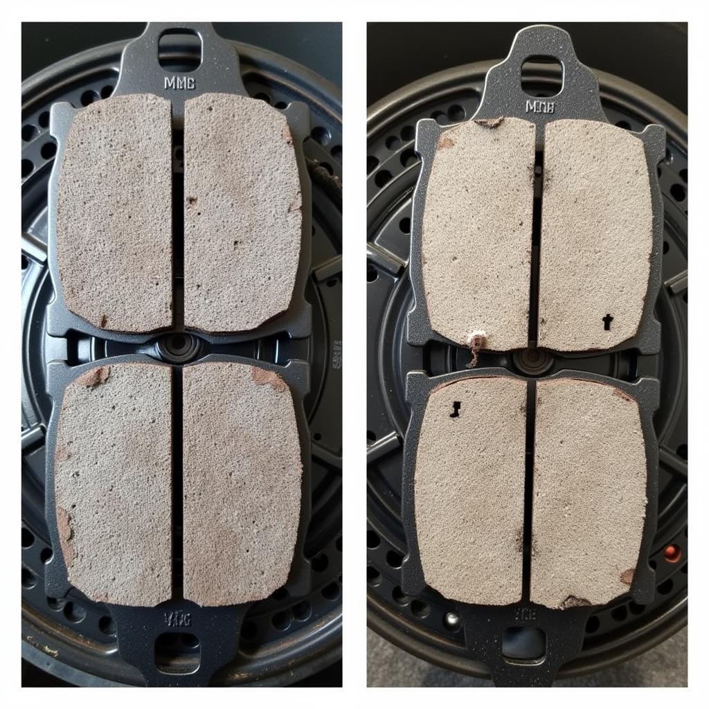 Worn-down brake pads on a Ford Transit