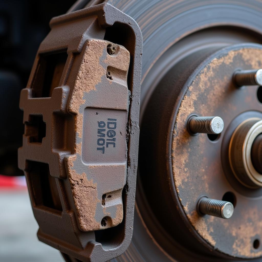 Close-up of Worn Brake Pads on a GMC Sierra 1500