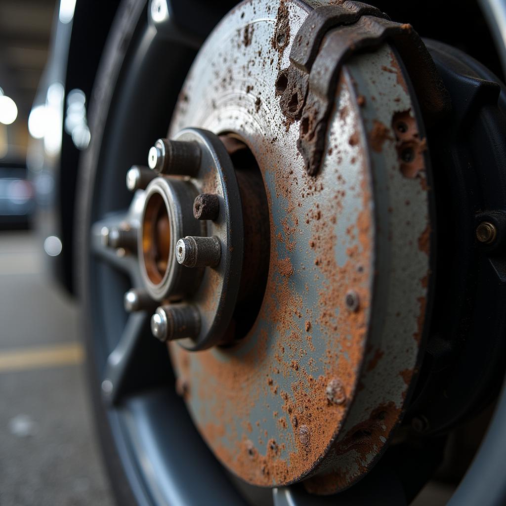 Worn brake pads on an Audi A6