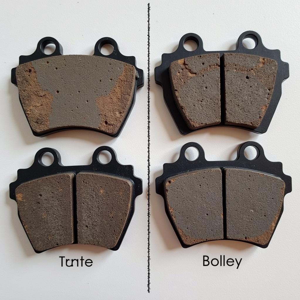 Worn Brake Pads Next to New Brake Pads