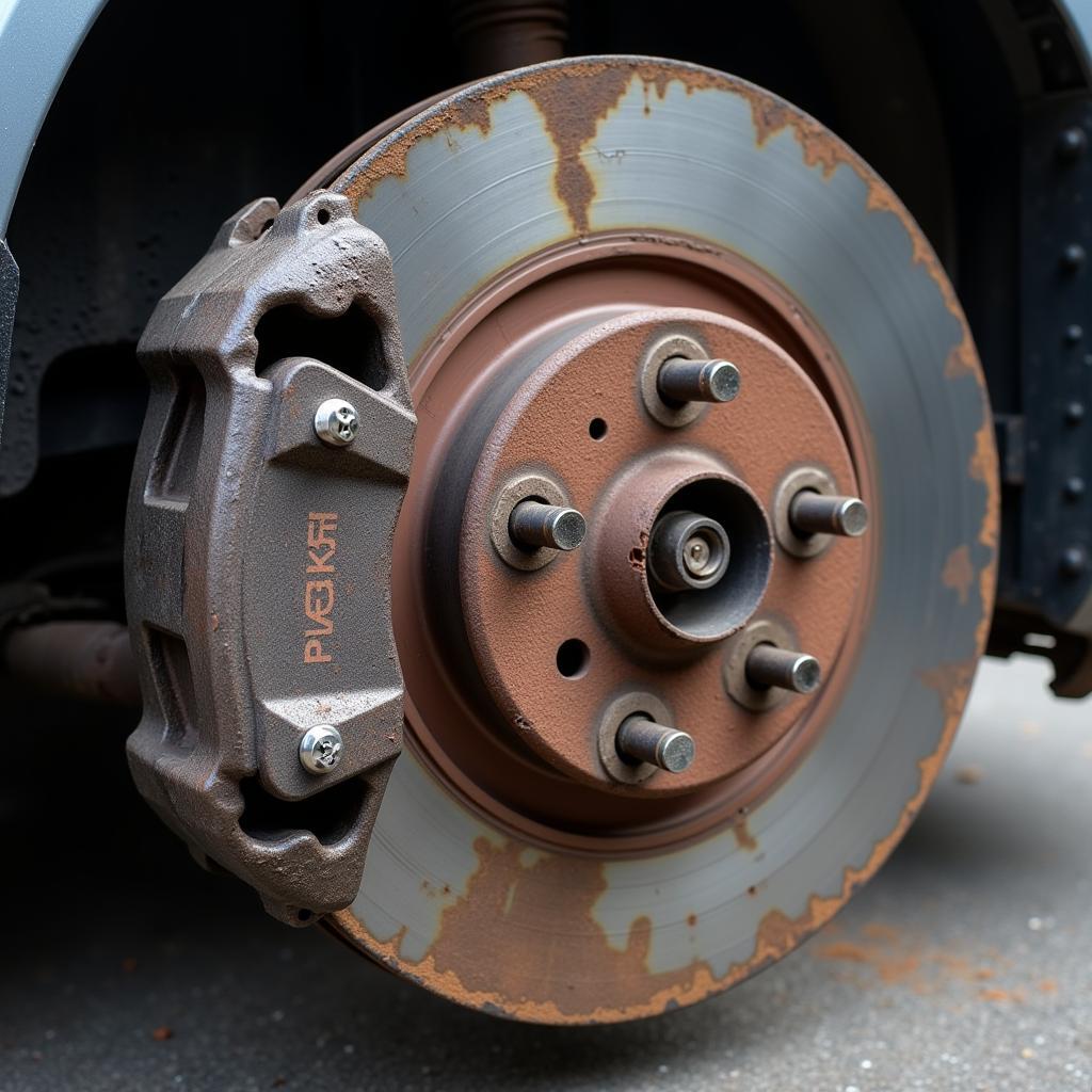 Worn brake pads on an Audi A3