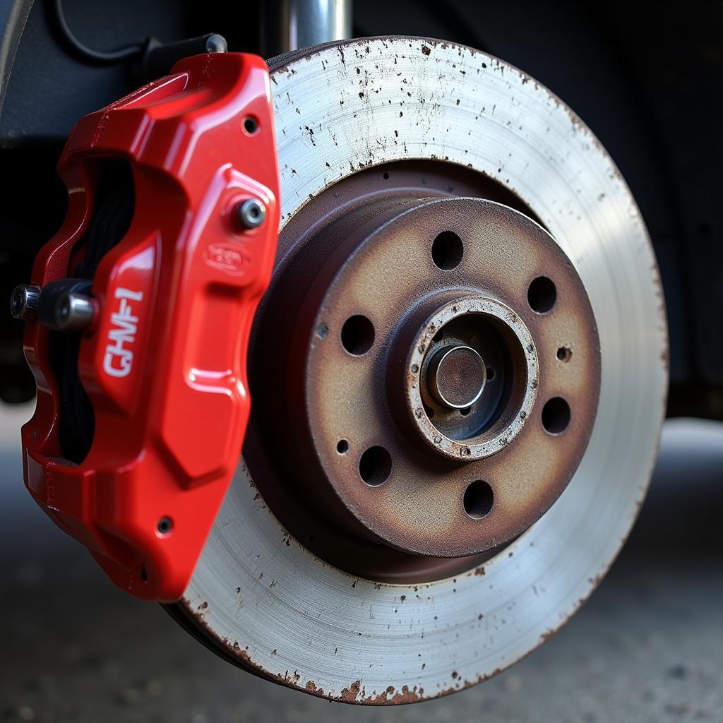 Worn brake pads on a BMW 1 Series