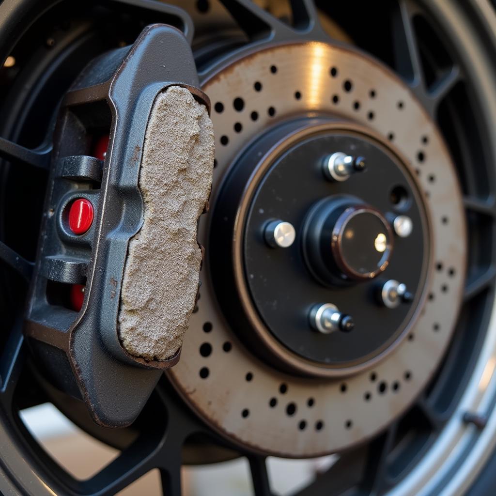 Worn brake pads on a BMW Z4