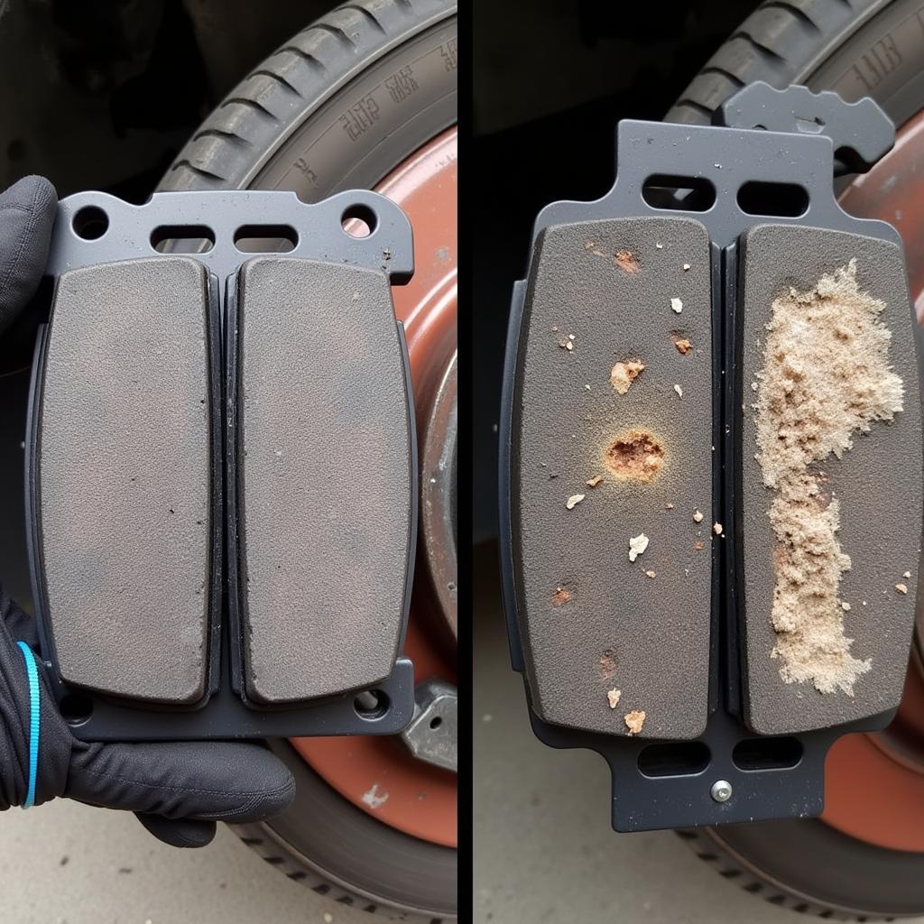 Comparison of worn and new brake pads