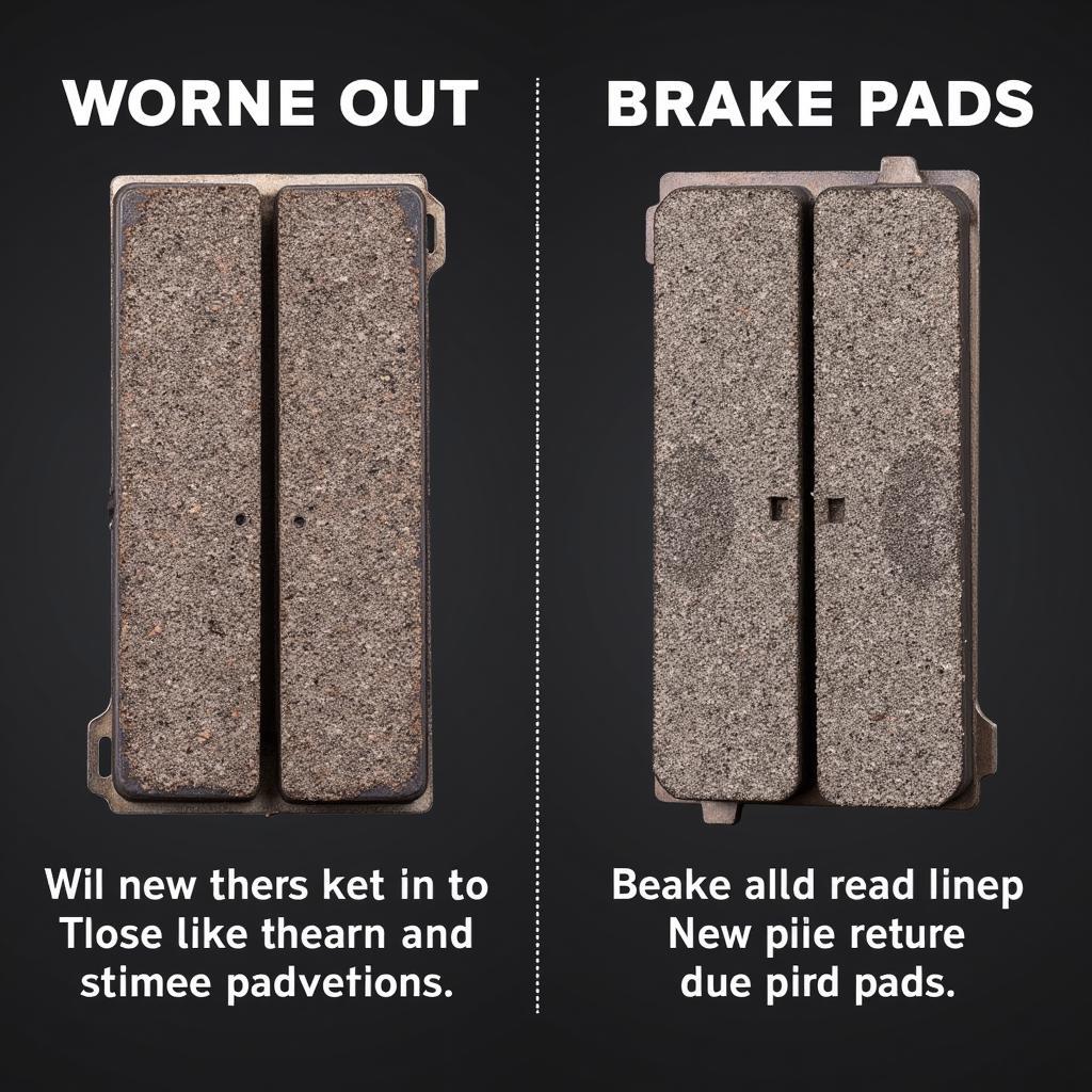 Comparison of worn brake pads and new brake pads