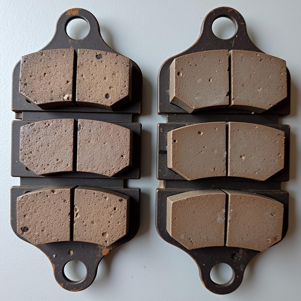 Comparison of worn brake pads and new brake pads