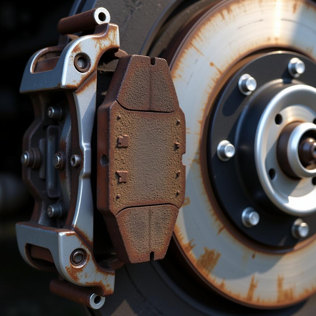 Worn brake pads on a VW Golf Mk5