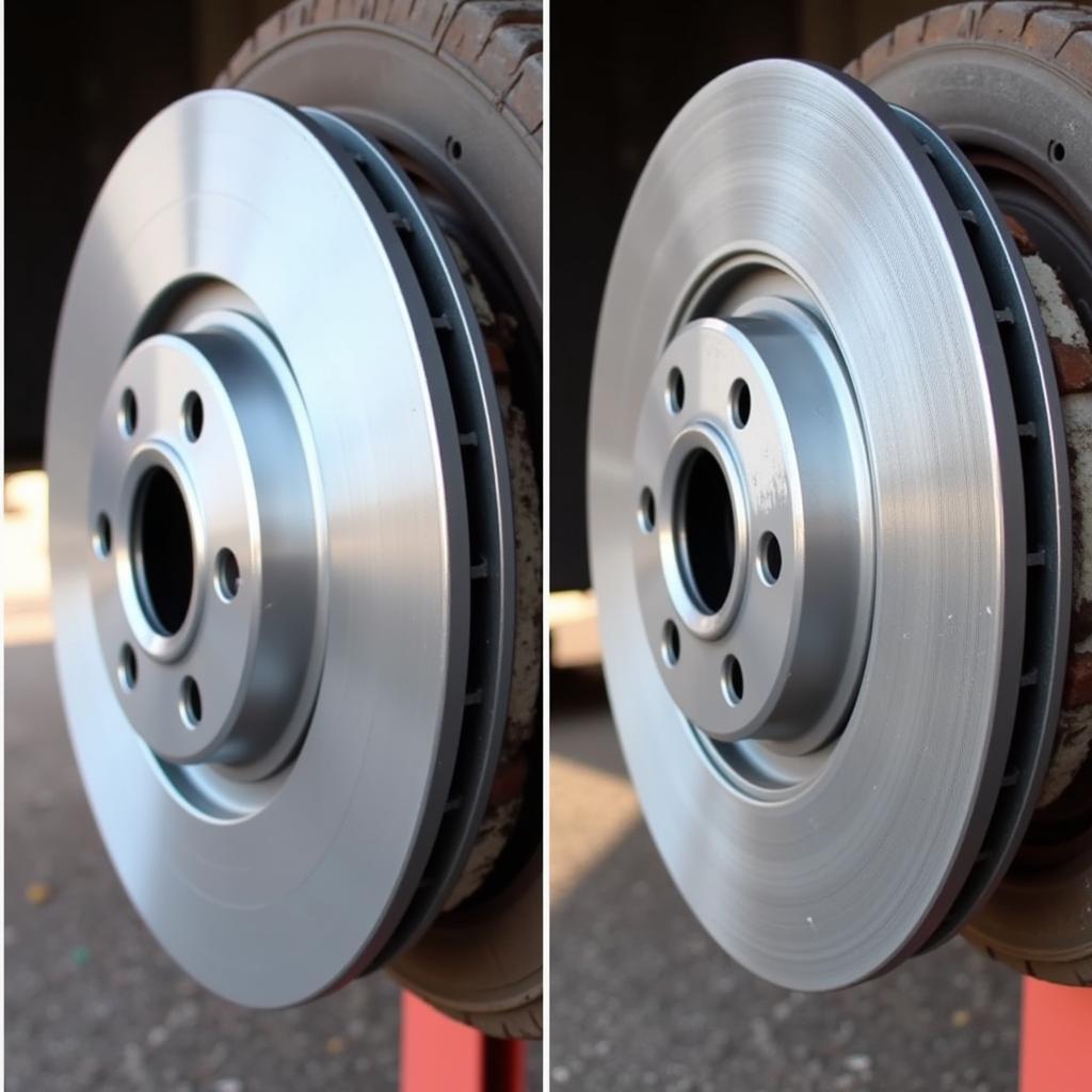 Comparison of a new and worn brake rotor