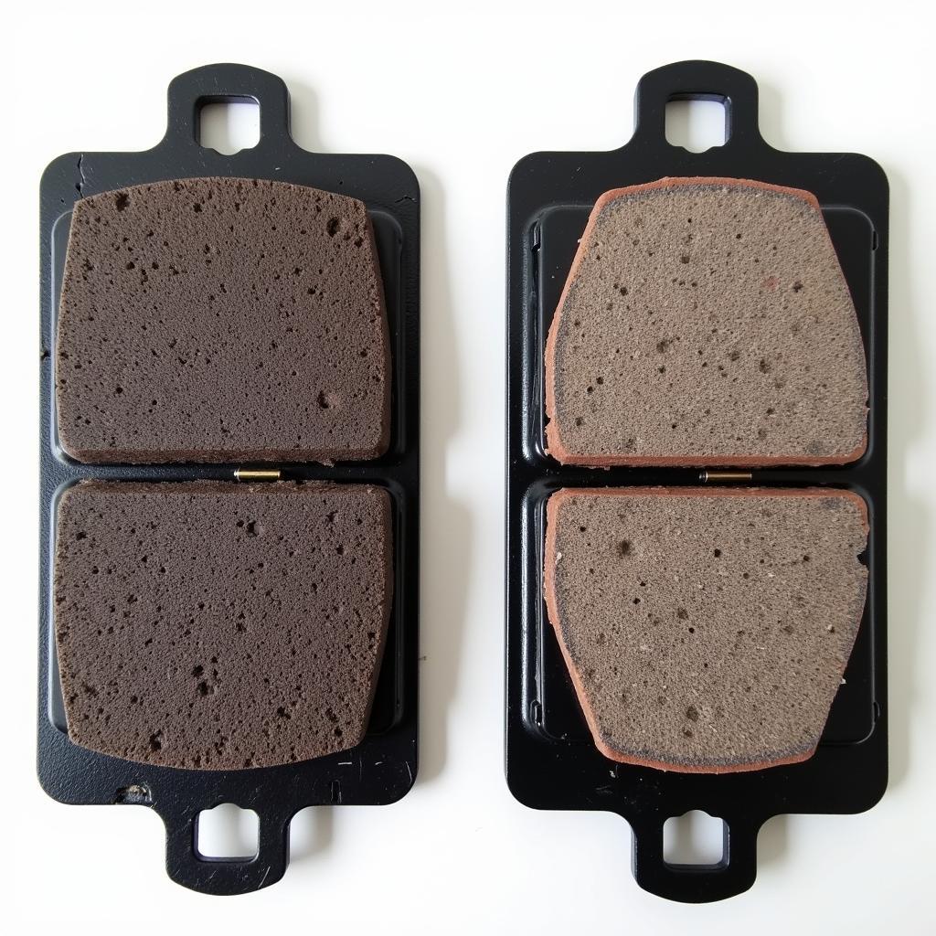 Worn Fiat Brake Pads Compared to New Pads