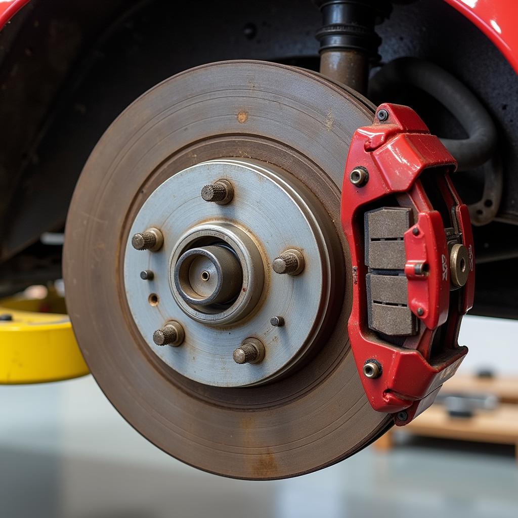 Inspecting Brake Pads on a 1970 Mercedes Benz