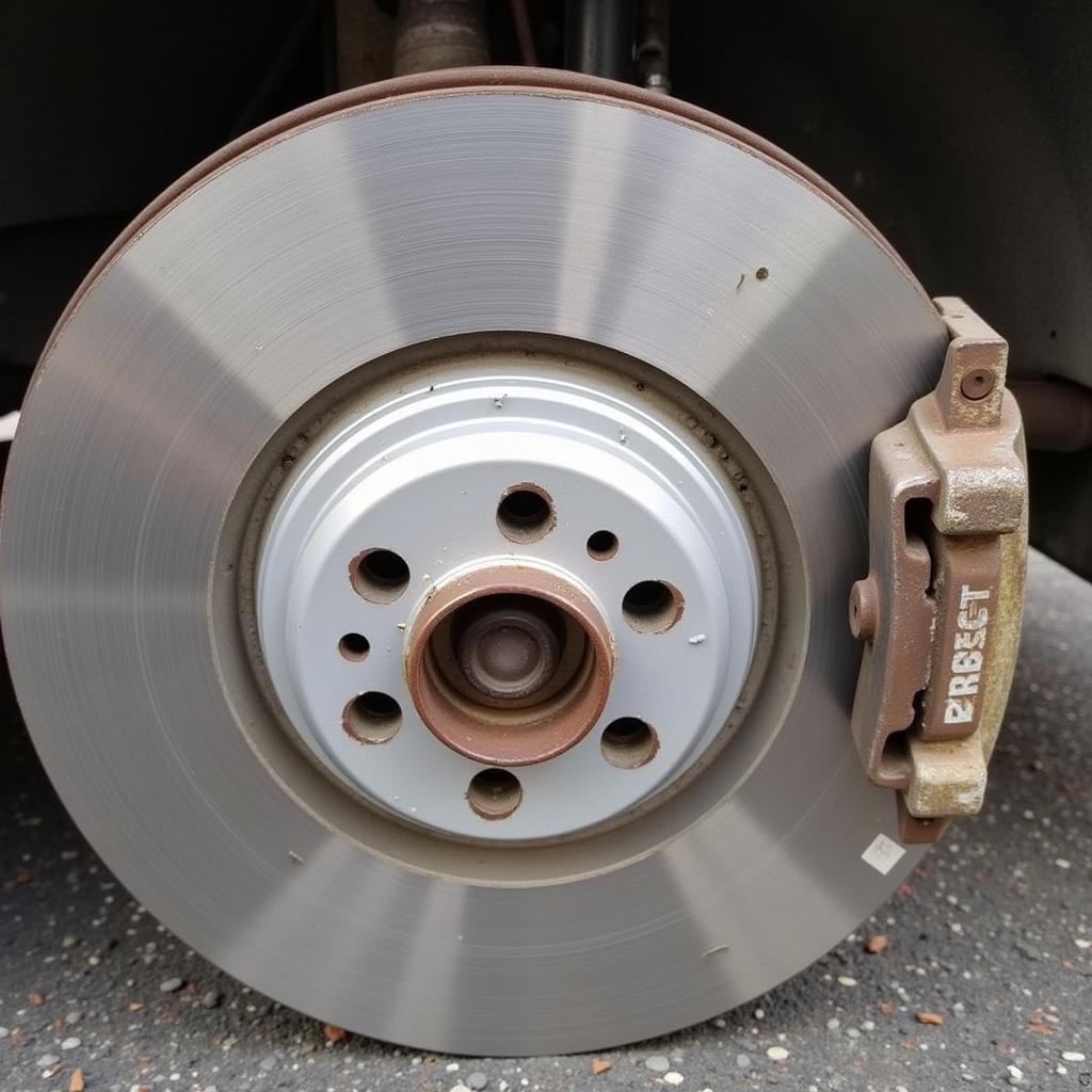 Inspecting brake pads and rotors on a 2005 Nissan Maxima