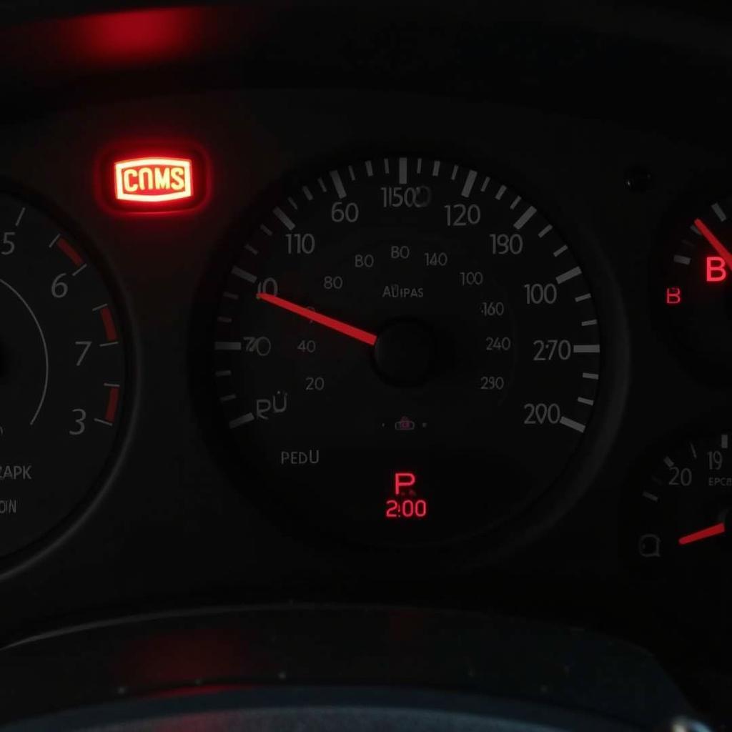 99 Chevy Blazer dashboard with brake warning light illuminated