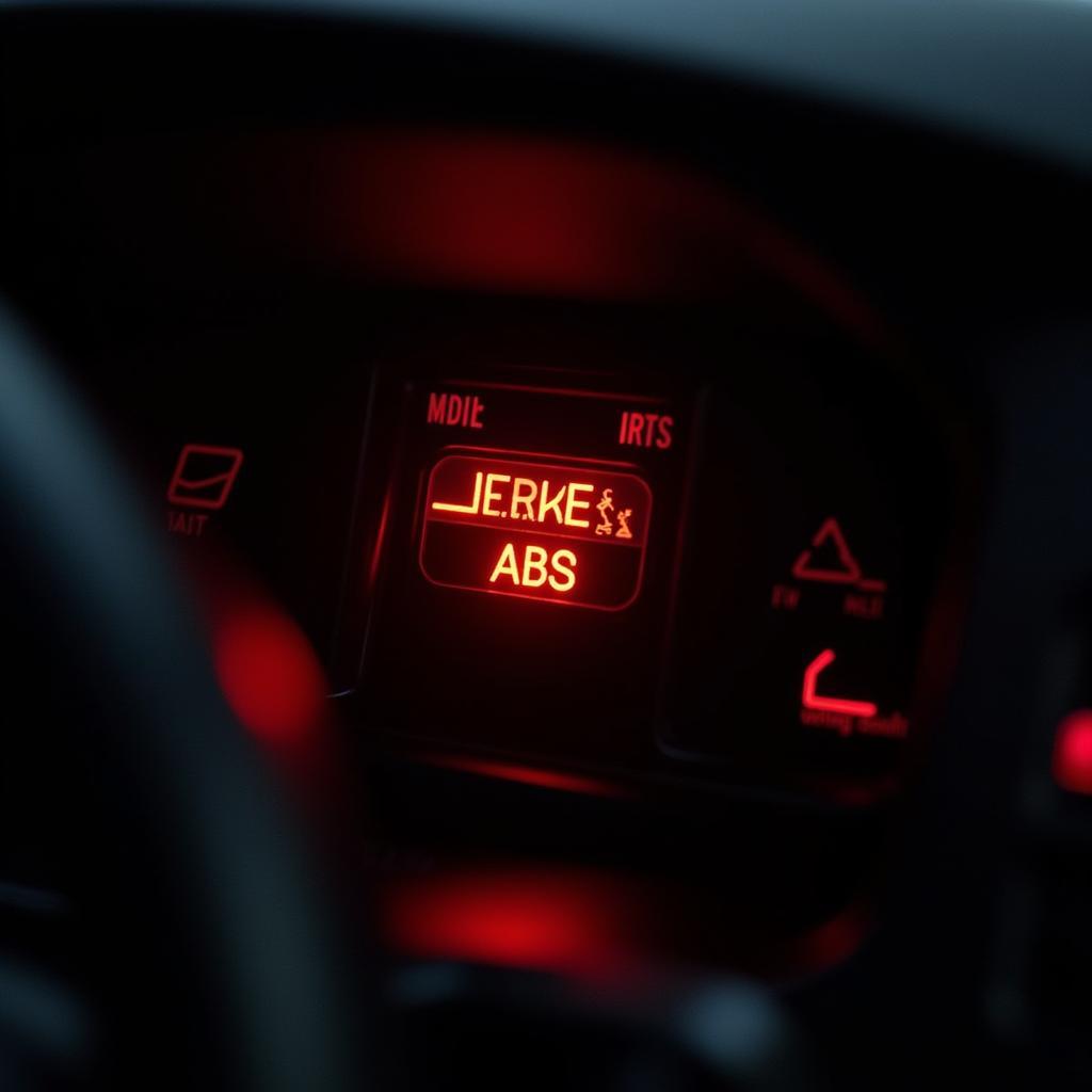 ABS and Brake Warning Lights Illuminated on Car Dashboard