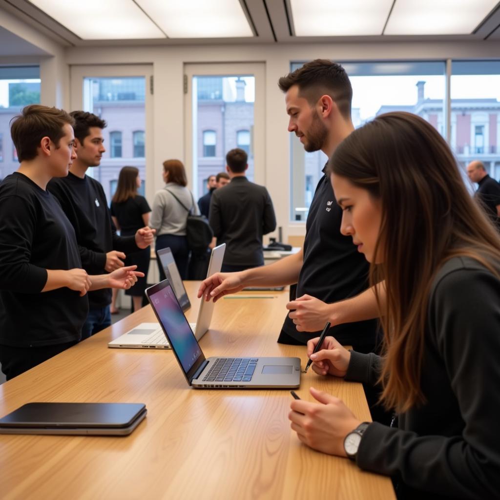 Apple Store Staff Interacting with Customers: A Key Security Element