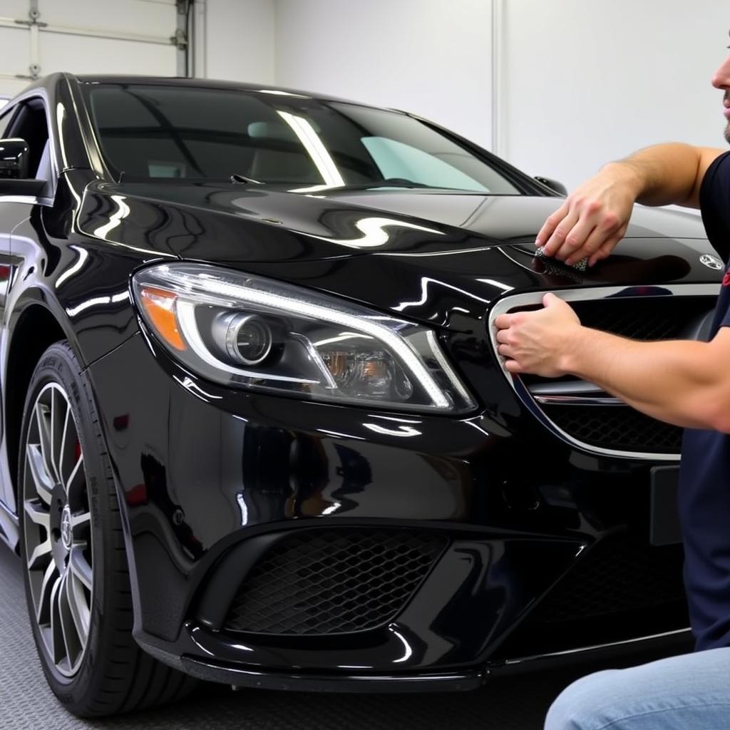 Applying Ceramic Coating to a Black Mercedes for Protection