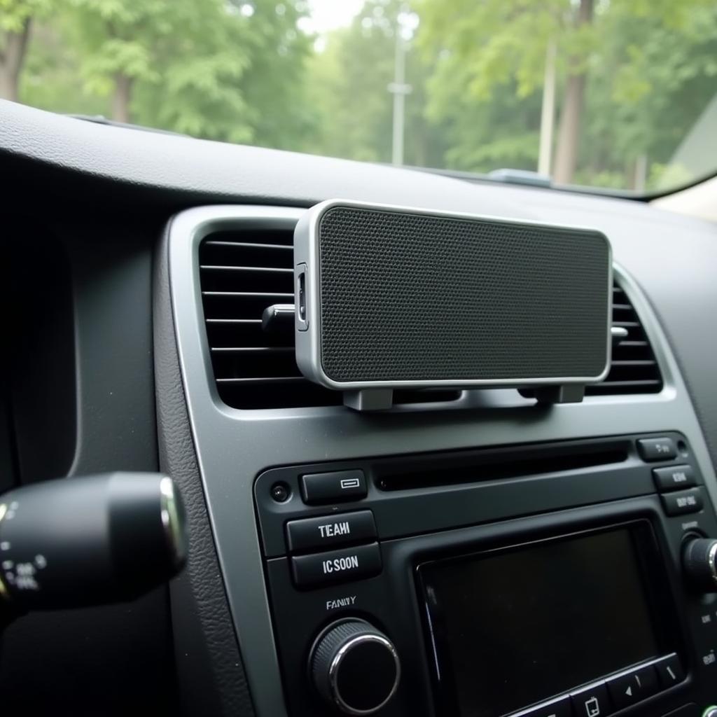 Bluetooth Speaker Placed on Car Dashboard