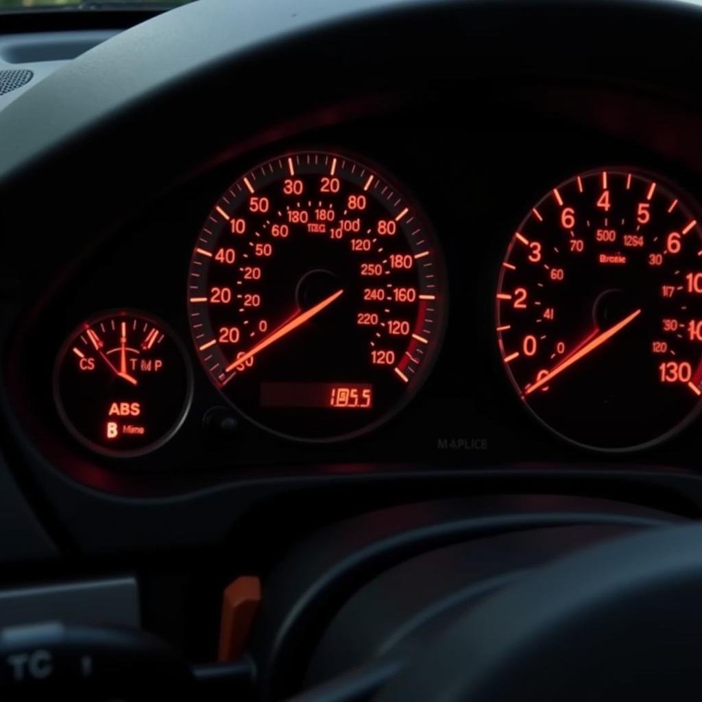 BMW 323i Dashboard Showing ABS, DSC, and Brake Warning Lights