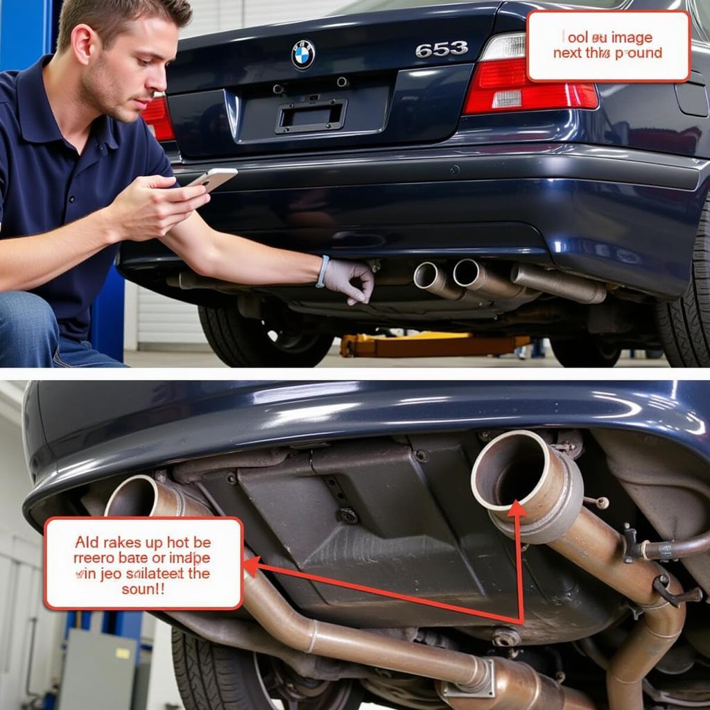 Inspecting the Exhaust System of a BMW 530i for Leaks and Damage