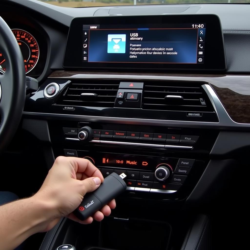 Connecting a USB drive to the BMW 530i's USB port for audio playback