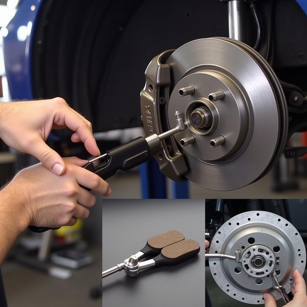 Mechanic replacing brake pads on a BMW