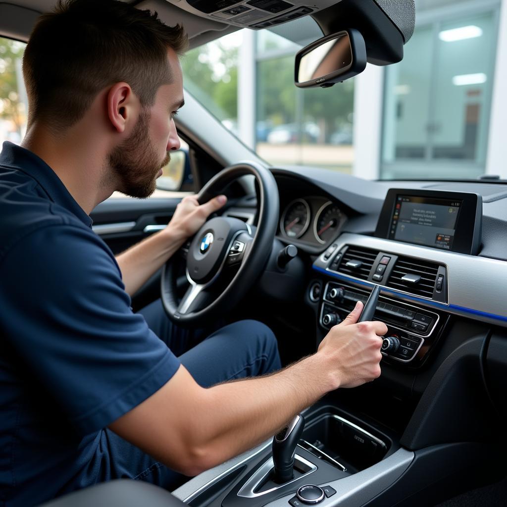 BMW Car Audio Specialist Working on an Audio System