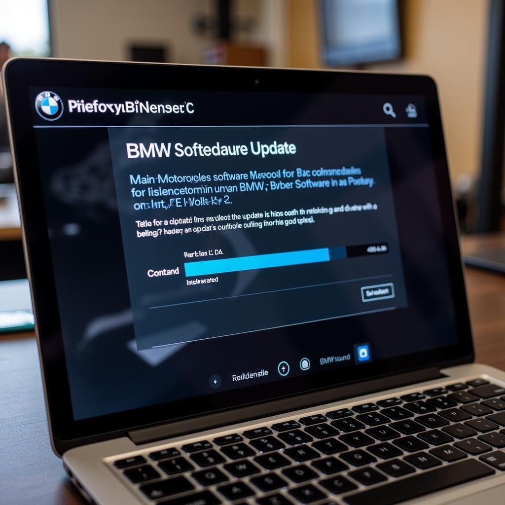 A laptop displaying a BMW motorcycle software update interface