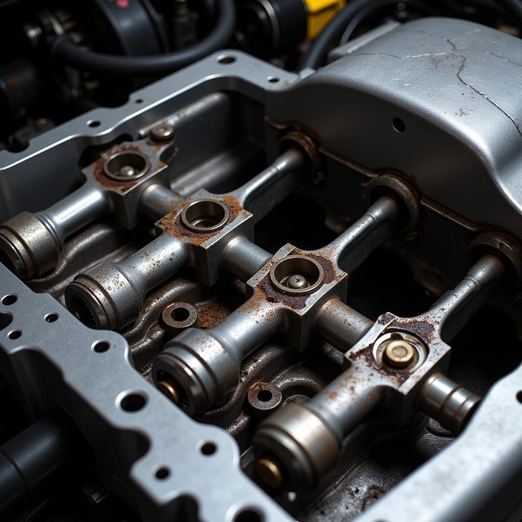 BMW Engine with Removed Oil Pan Showing Connecting Rods