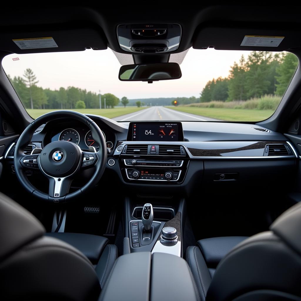 Interior of a BMW featuring the visible components of the Burmester sound system.