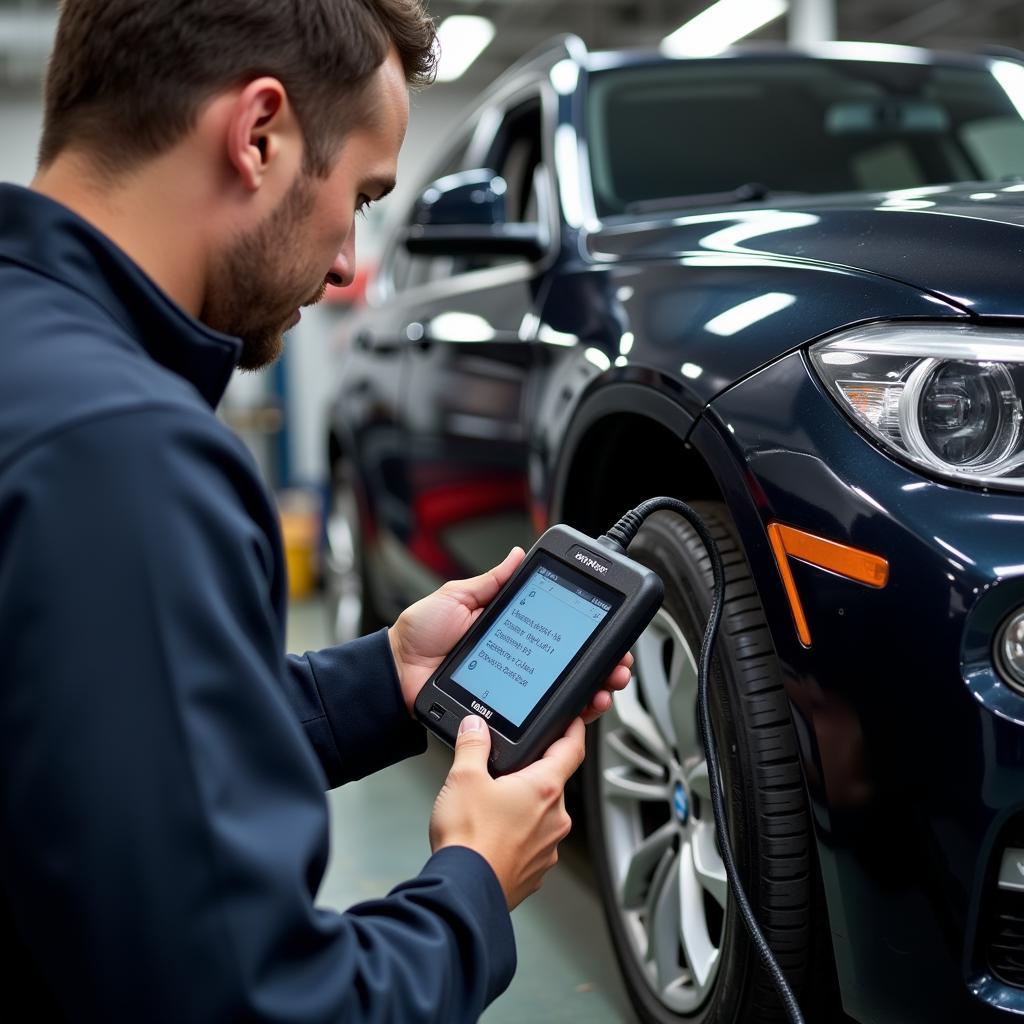 BMW Mechanic Diagnosing Problem with Diagnostic Tool