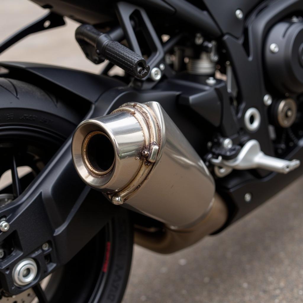 Close-up view of an SC Project exhaust installed on a BMW S1000RR