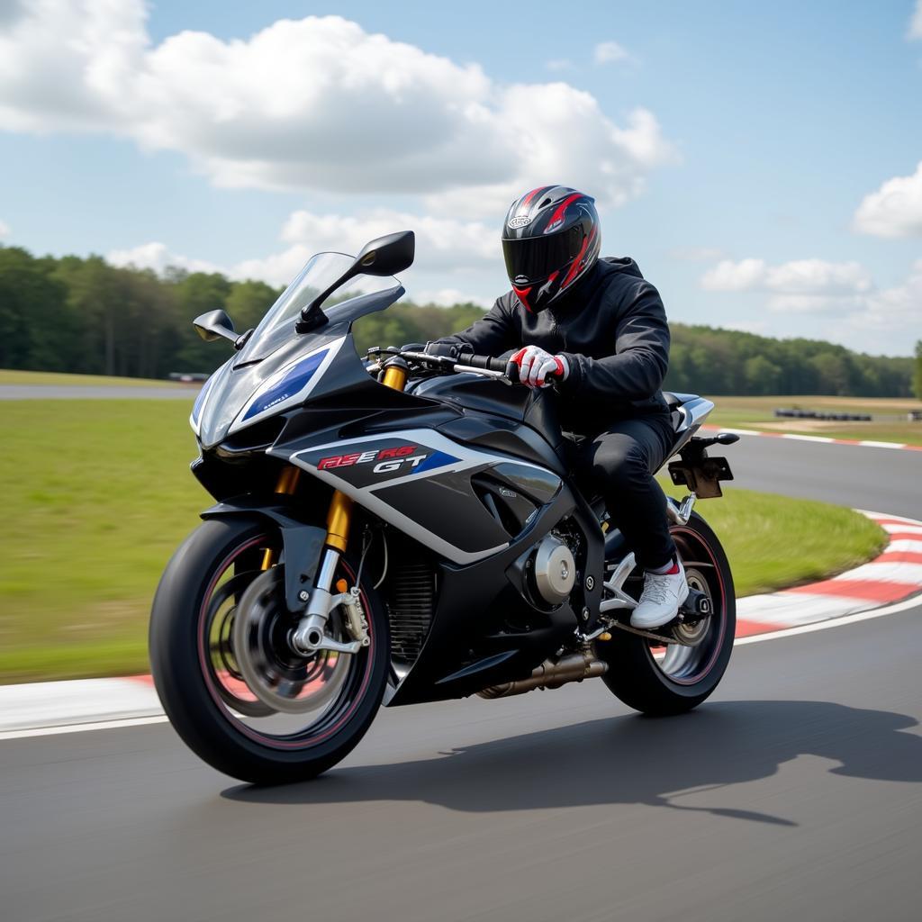 BMW S1000RR equipped with SC Project exhaust on a racetrack