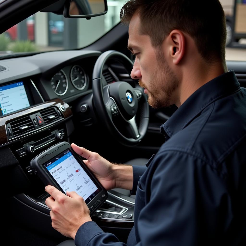 BMW Technician Diagnosing Bluetooth Problem