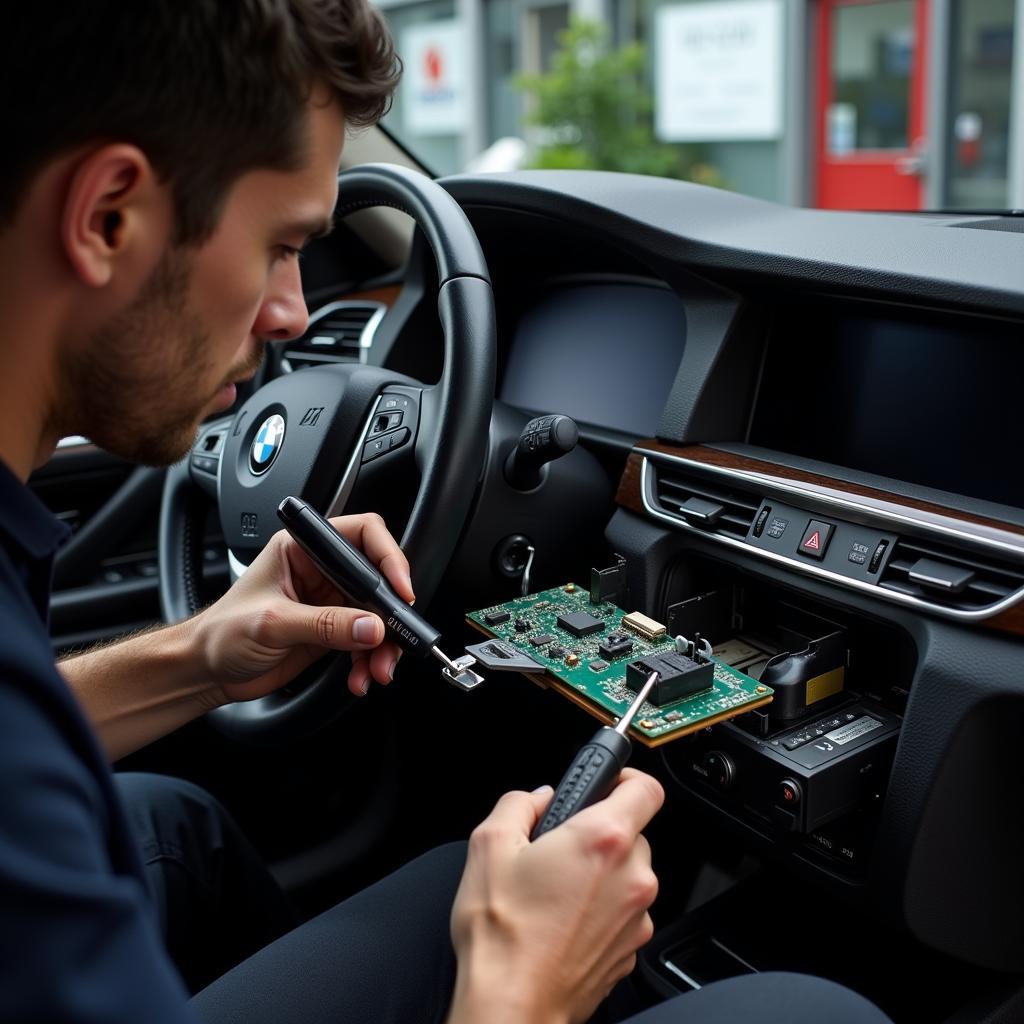 BMW Technician Repairing DVD Audio System