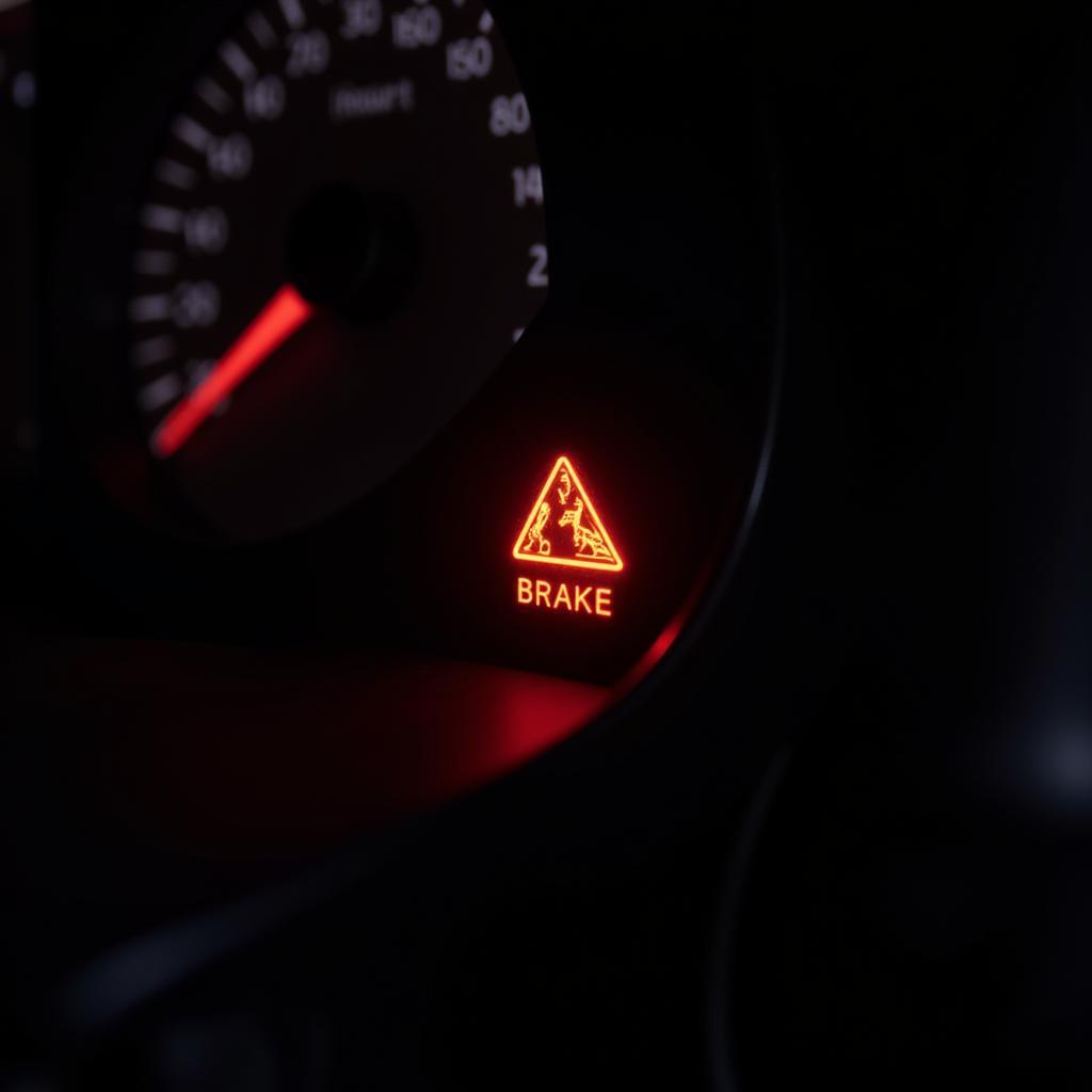 Brake Warning Light Illuminated on Car Dashboard