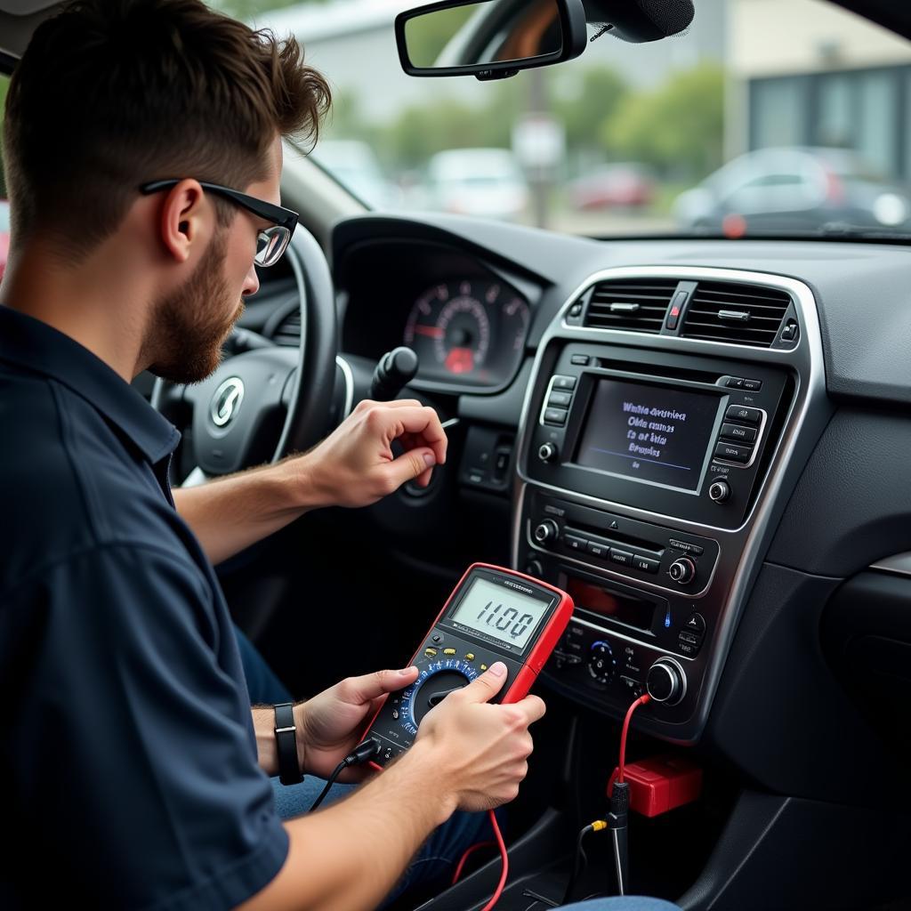 Car Audio Technician Working on Stereo