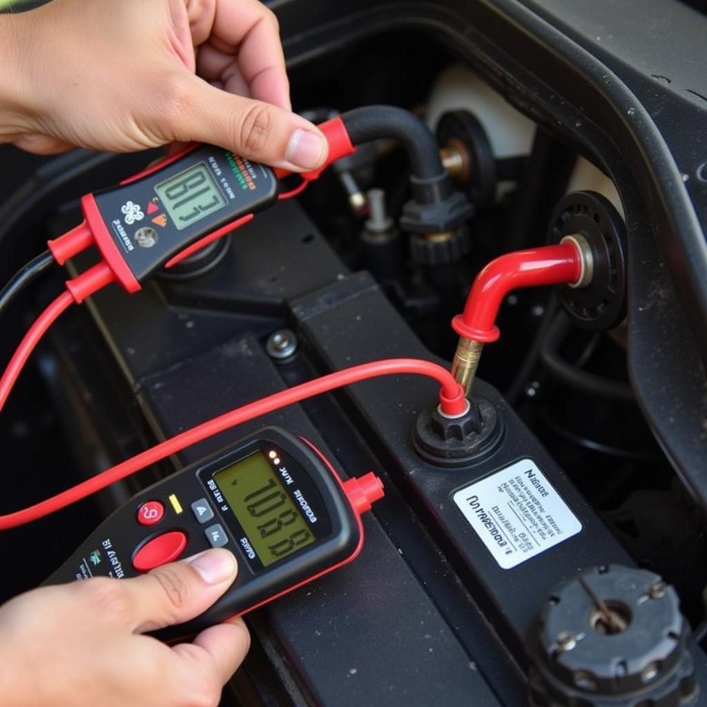 Checking car battery voltage with a multimeter