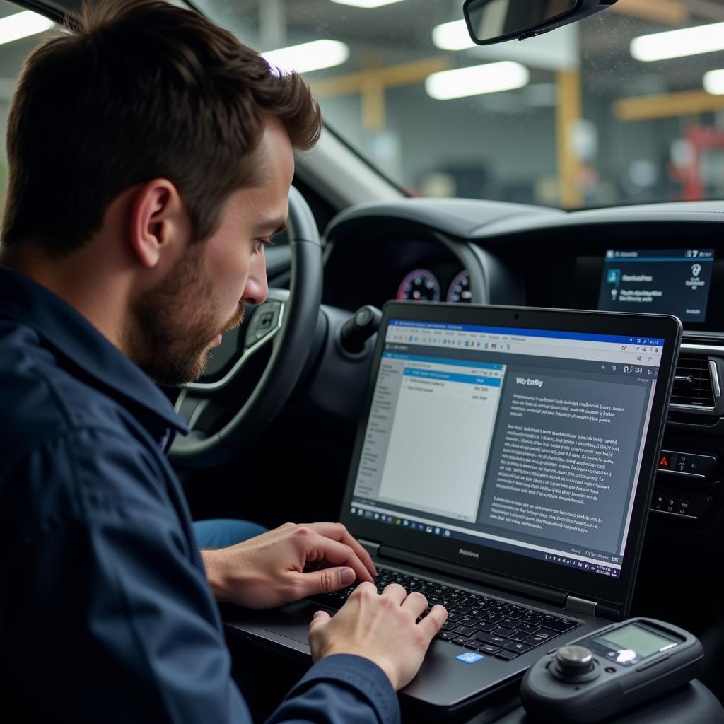 Mechanic Diagnosing Car with VCDS Tool