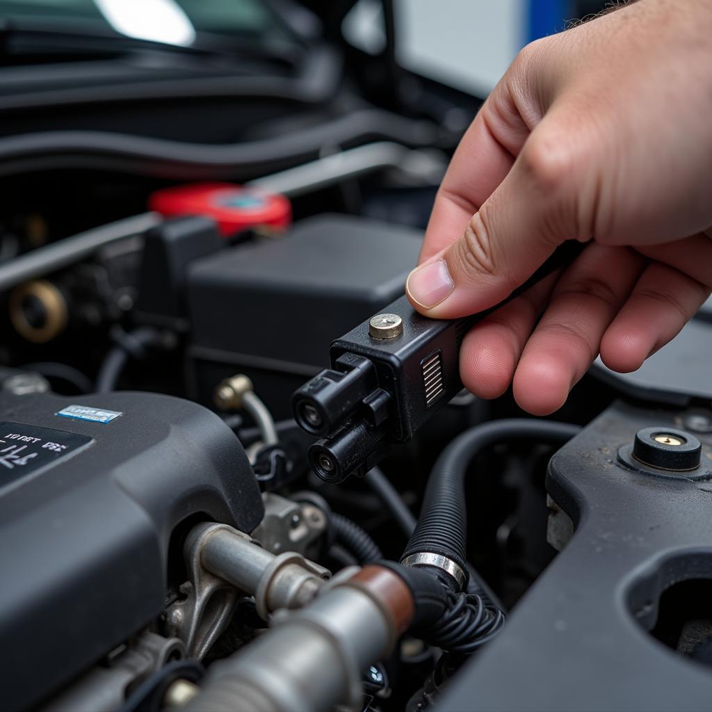 Car Mechanic Replacing Faulty Sensor