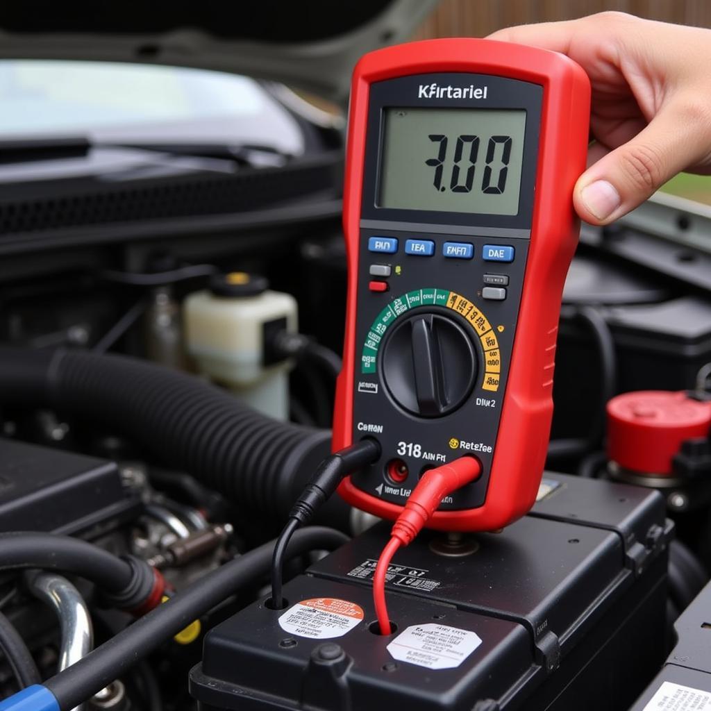 Checking car battery with multimeter