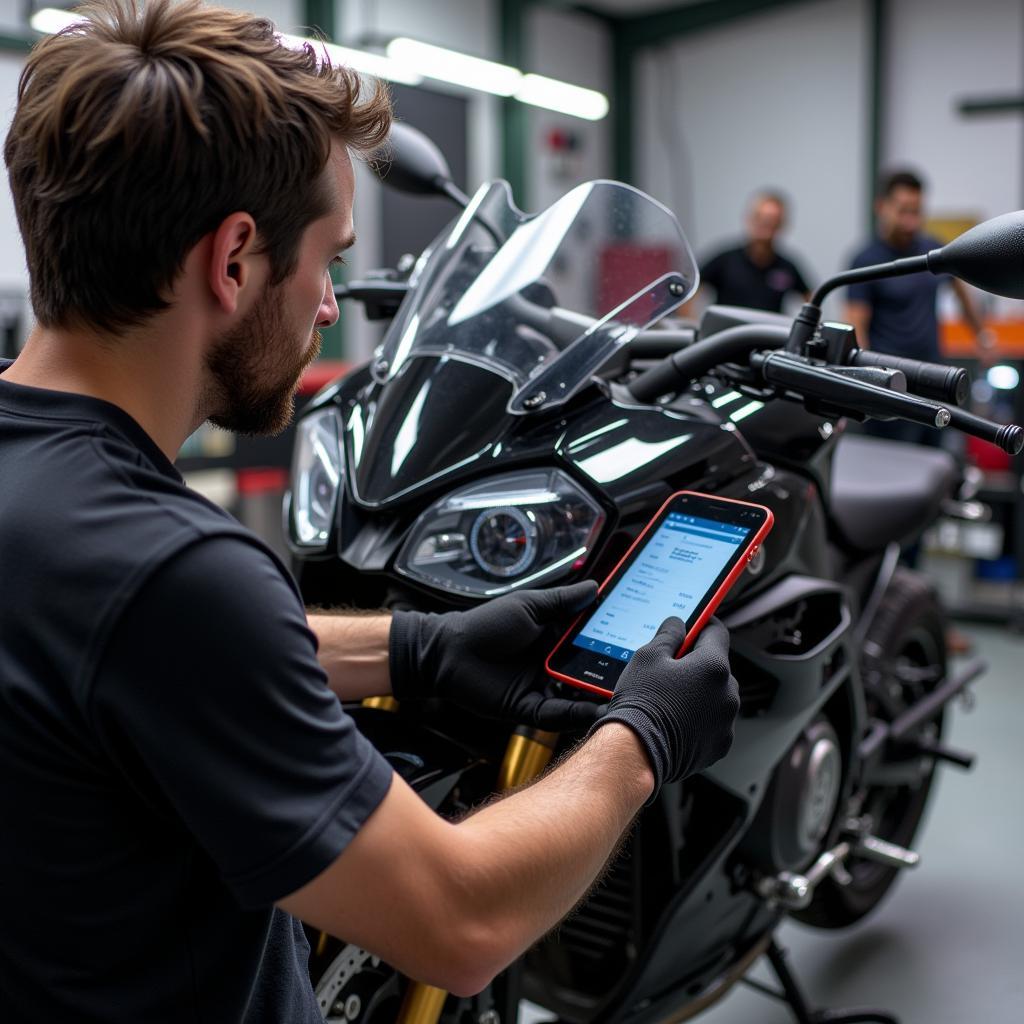 CARDIAGTECH Expert Working on a BMW Motorcycle in Fife