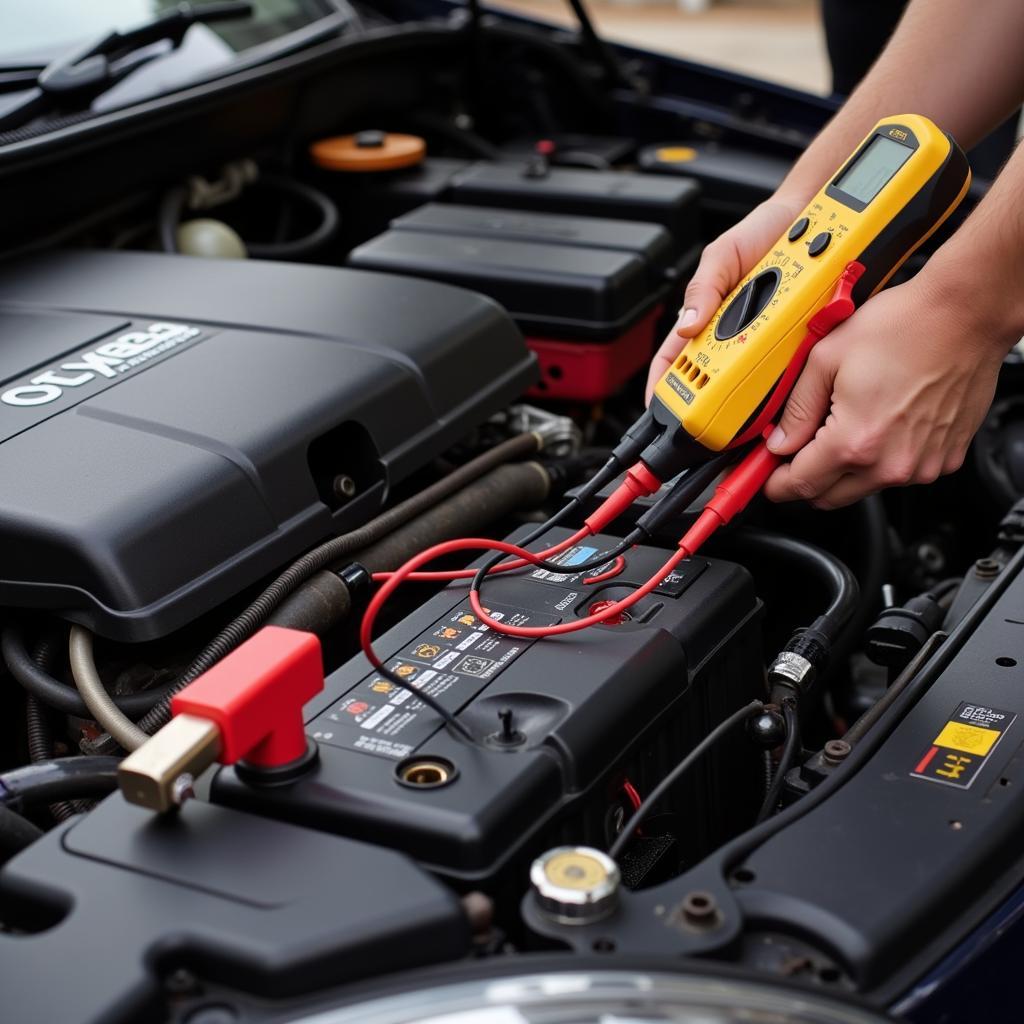 Using a multimeter to test car battery voltage