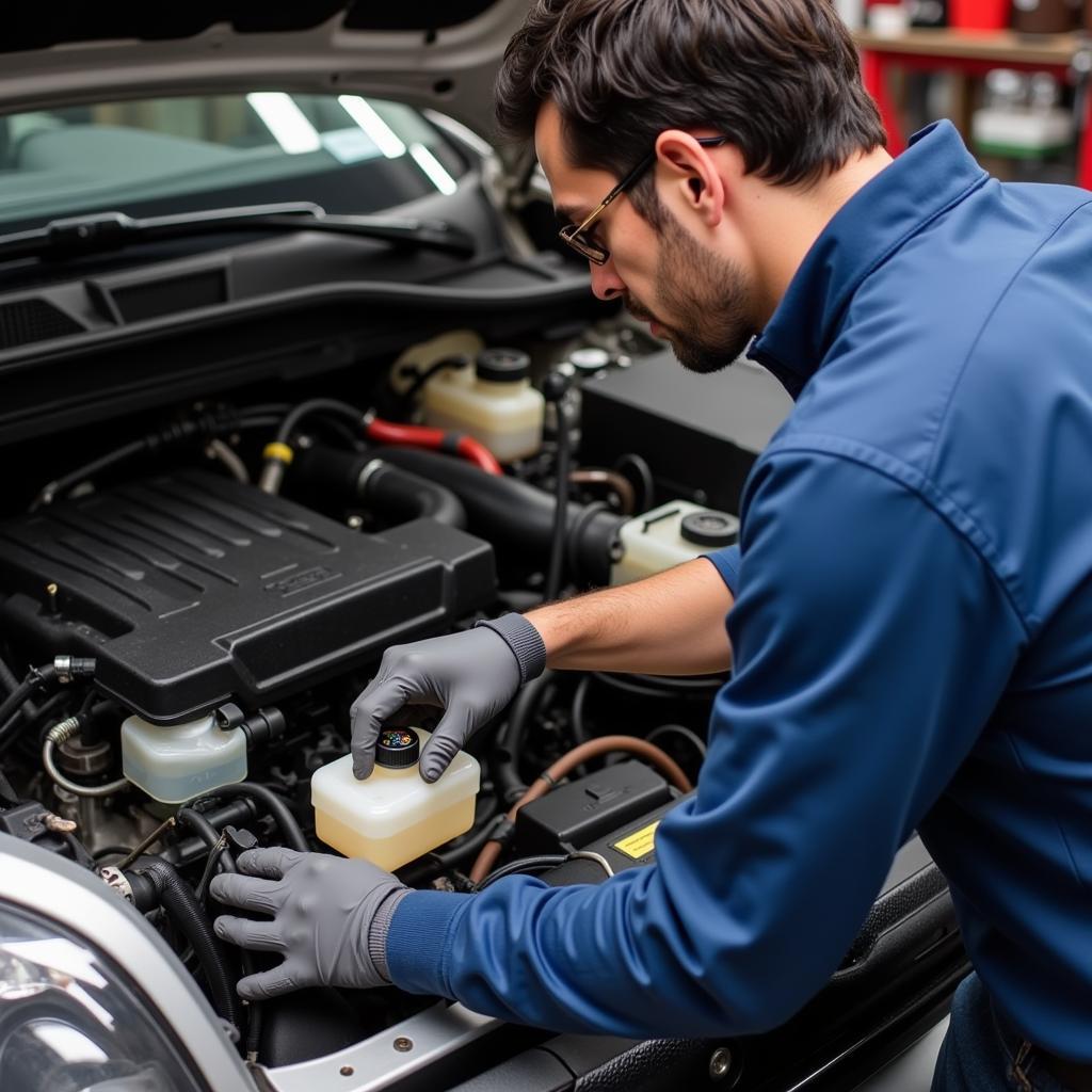 Mechanic Checking Brake Fluid Level