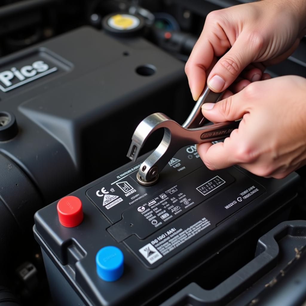 Mechanic Checking Car Battery Terminals