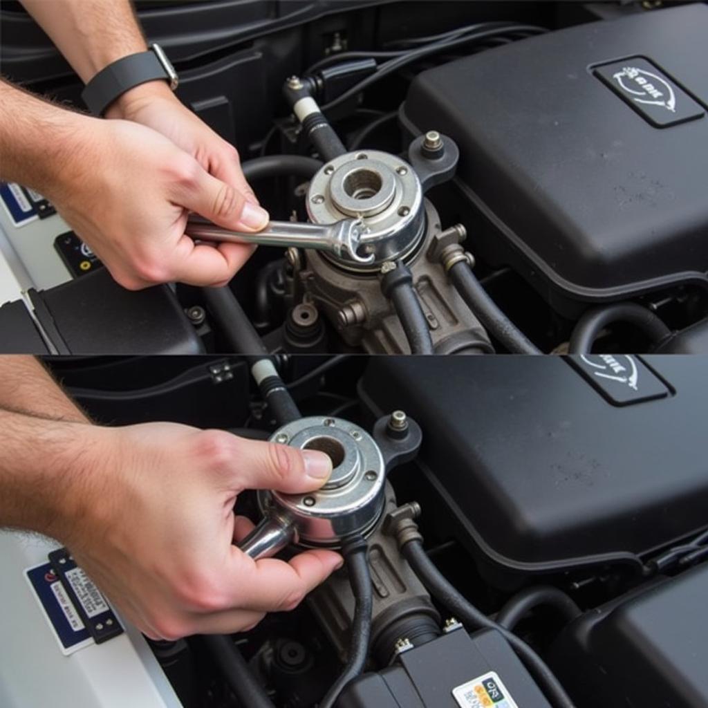 Checking Car Starter with a Wrench