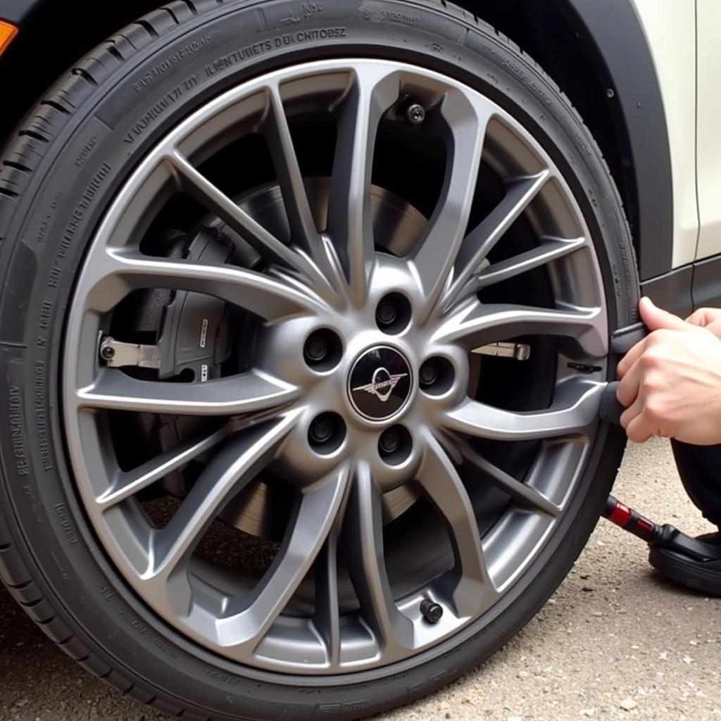 Inspecting Brake Pads on a Mini Cooper