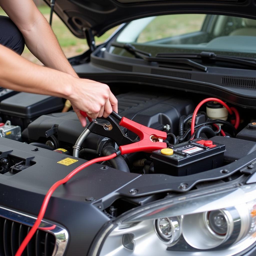 Jump starting a dead car battery